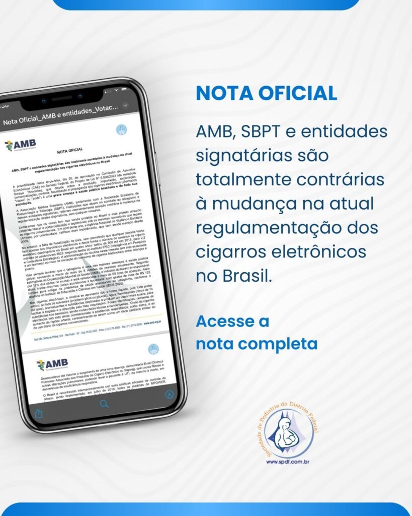 NOTA OFICIAL – AMB, SBPT e entidades signatárias são totalmente contrárias à mudança na atual regulamentação dos cigarros eletrônicos no Brasil